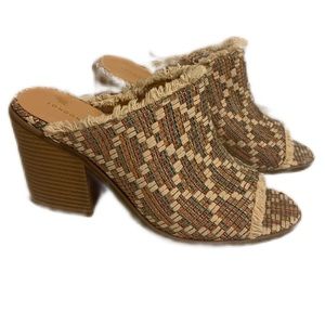 London Rag Women’s Beige Multi Woven Block Heel Mules